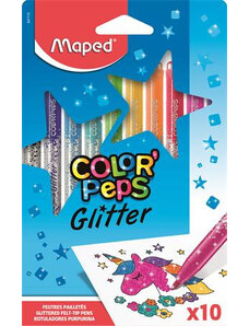 Filctoll készlet 10 db-os, 2,8 mm, kimosható, Maped Color Peps Glitter, csillámos