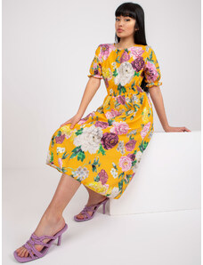 Fashionhunters Yellow midi dress with floral prints Melani