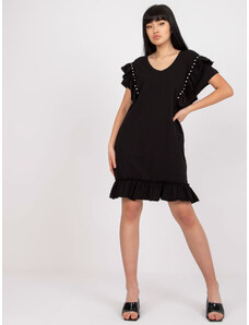 Fashionhunters Black cotton casual dress with frill