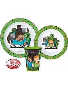 Minecraft étkészlet, micro műanyag szett, pohárral 260 ml