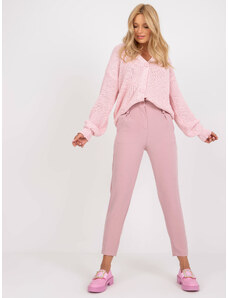 Fashionhunters Light pink fabric trousers with high waist