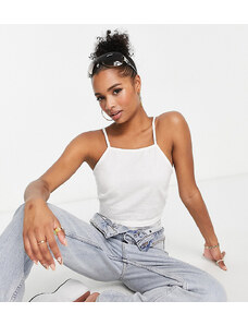 ASOS Petite ASOS DESIGN Petite linen square neck sun top with lace up back in white