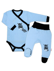 Baby Nellys 2-piece készlet test hosszú ujjú + lábú nadrág, kék - Zebra