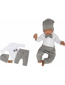 Z&Z 4-dílná most Elegáns fiú, test, nadrág, bow nyakkendő és kalap, szürke/fehér