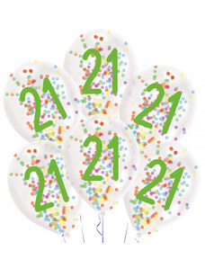 Boldog Születésnapot Happy Birthday 21 konfettivel töltött léggömb, lufi 6 db-os