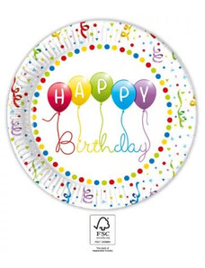 Boldog Születésnapot Happy Birthday Streamers papírtányér 8 db-os 23 cm FSC