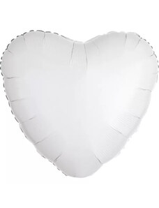 Szatén Metallic White szív fólia lufi 43 cm