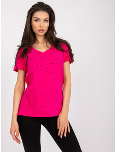 FANCY Fukszia színű lyukasztott póló FA-TS-6967.77P-fukszia rózsaszín