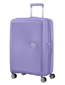 American Tourister SOUNDBOX bővíthető négykerekű levendulalila színű közepes bőrönd