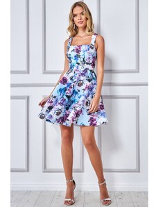 Kék - lila virágos rövid ruha