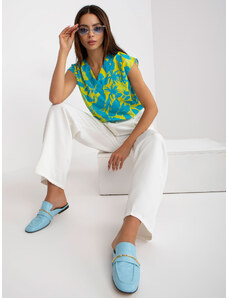 Fashionhunters Blue-yellow blouse with print and neckline in V RUE PARIS