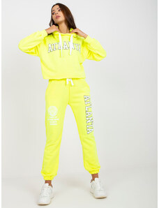 Fashionhunters Fluo yellow two-piece sweatshirt set with print