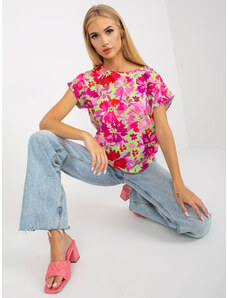 Fashionhunters Green-pink summer blouse with flowers RUE PARIS