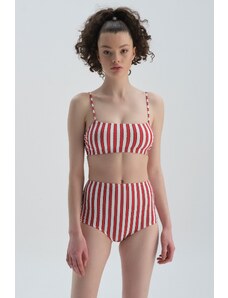 Dagi piros-fehér kompakt magas derekú bikini alsó