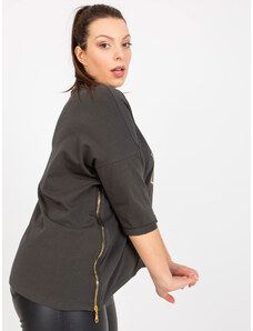 Fashionhunters Khaki women's blouse plus size with 3/4 sleeves
