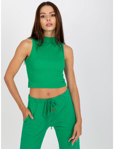 Fashionhunters Basic Green Cotton Striped Top