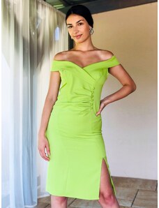 Webmoda Női vállra lelógó alkalmi ruha gombokkal - zöld
