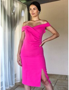 Webmoda Női vállra lelógó alkalmi ruha gombokkal - rózsaszínű