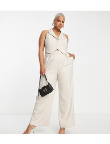 ASOS Curve ASOS DESIGN Curve 2 in 1 waistcoat jumpsuit with flare leg in stone-Neutral