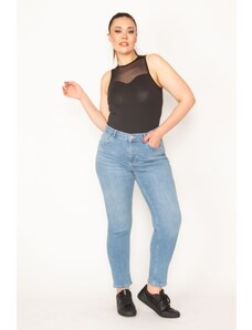 Şans Women's Plus Size Blue 5 Pocket Lycra Slim Fit Jean Trousers