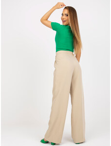 Fashionhunters Beige wide trousers made of fabric with pockets