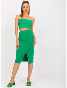 Fashionhunters Basic green pencil skirt with slit