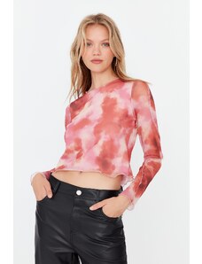 Trendyol Multi-Colored Crop Tulle Knitted Blouse