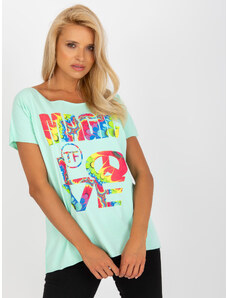 FANCY Menta színű póló színes felirattal FA-BZ-7964.93-ment