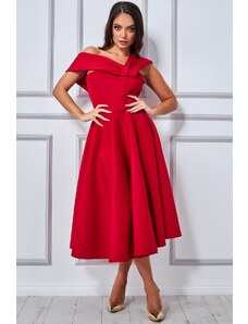 Piros midi ruha A-vonalú szoknyával