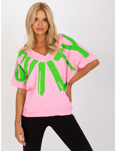 FANCY Világos rózsaszín női póló zöld felirattal FA-BZ-7920.90-rózsaszín
