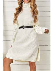 OMG női pulóver ruha garbóval és hasítékkal Echoss fehér S