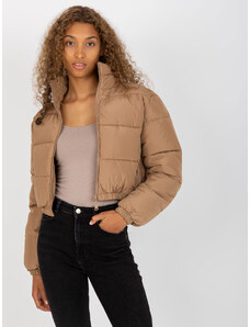 Fashionhunters Short winter jacket Iseline camel with hood