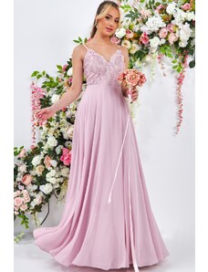 Rózsaszín sifon ruha hímzett virágokkal