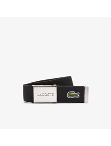 Lacoste Men's Made in France Engraved Buckle Woven Fabric Belt