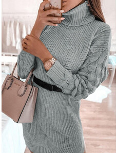 OMG női pulóver ruha garbóval és hasítékkal Lorang szürke 2XL