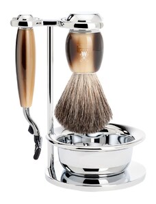 Mühle VIVO MÜHLE Shaving set, pure badger, with Gillette Mach3, handle material made of high-grade resin horn brown