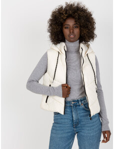 Fashionhunters Ecru short vest with hood and stitching