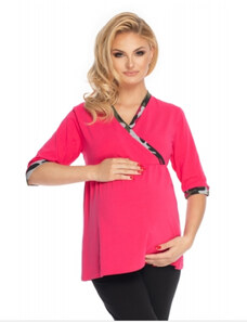 Be MaaMaa Terhesség, ápoló pizsama 3/4 ujj - rózsaszín, fekete