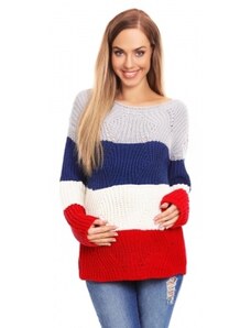 Be MaaMaa Hot anyaság pulóver, széles csíkok - Farmer, piros
