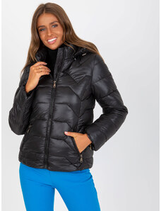 Fashionhunters Női steppelt kapucnis kabát - fekete