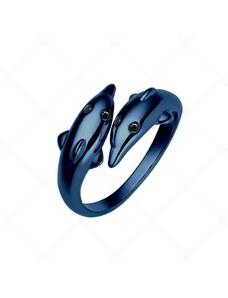 BALCANO - Dolphin / Delfin alakú gyűrű cirkónia szemekkel, kék titánium bevonattal