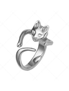 BALCANO - Kitten / Kiscica alakú gyűrű cirkónia szemekkel, magasfényű polírozással