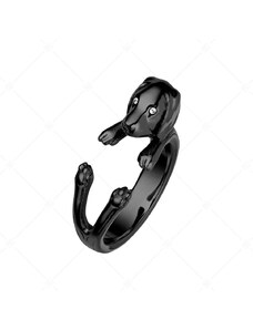 BALCANO - Puppy / Kiskutya alakú gyűrű cirkónia szemekkel, fekete PVD bevonattal