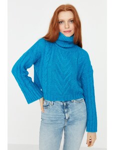 Trendyol Blue Crop garbós kötöttáru pulóver