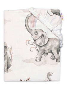 Baby Nellys Gyermek pamut lepedő, Elefánt szivárvány, fehér