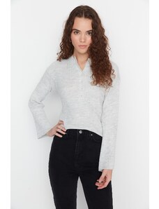 Trendyol Gray Button Detailed Knitwear Sweater