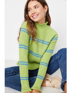 Trendyol zöld csíkos kötöttáru pulóver