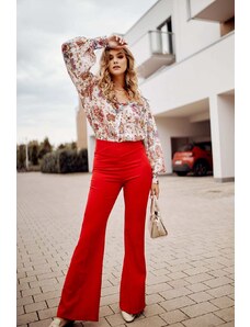 FASARDI Elegant red women's trousers with flared legs