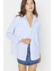 Trendyol kék csíkos zseb részletes oversize/crosssuit szőtt ing