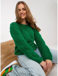 Fashionhunters Sötétzöld áttört klasszikus pulóver OCH BELLA gyapjúval